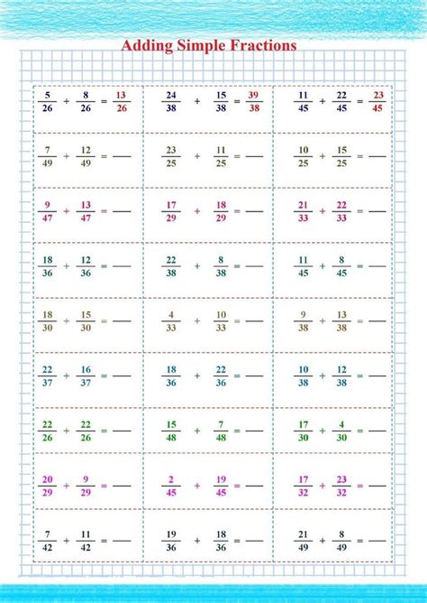 Image result for Math Addition Fraction Worksheets