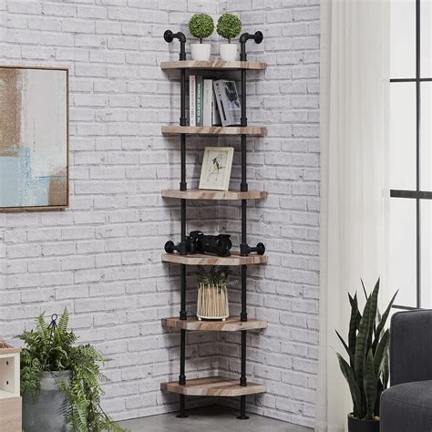 Buy Homissue Industrial 6-Tier Pipe Shelf Corner Bookcase,Display Unit ...