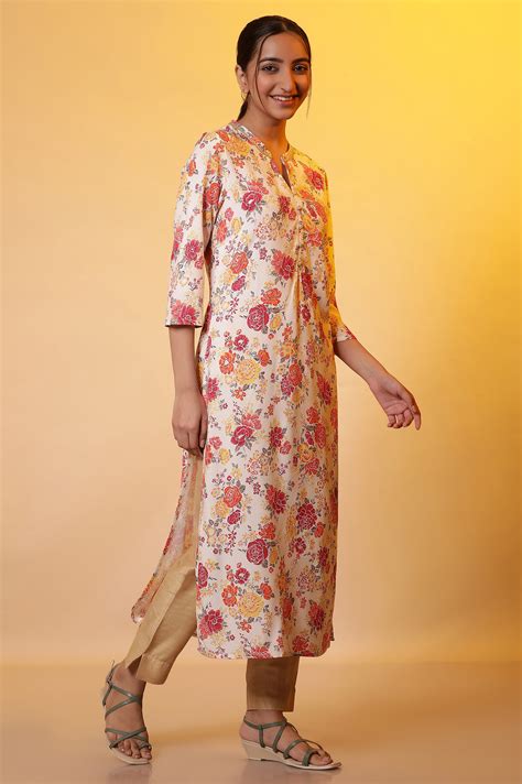 Buy White Straight Kurta with Red Floral Print Online for Woman | Shop ...