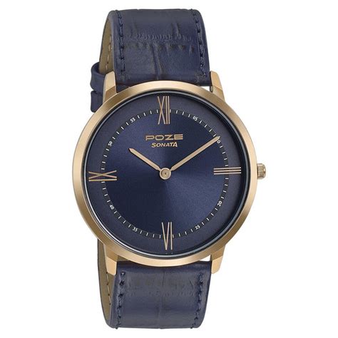 Buy Sonata Poze Quartz Analog Blue Dial Leather Strap Watch for Men ...