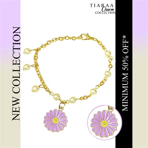 Purple Daisy Pearl Chain Charm Bracelet – Tiaraa