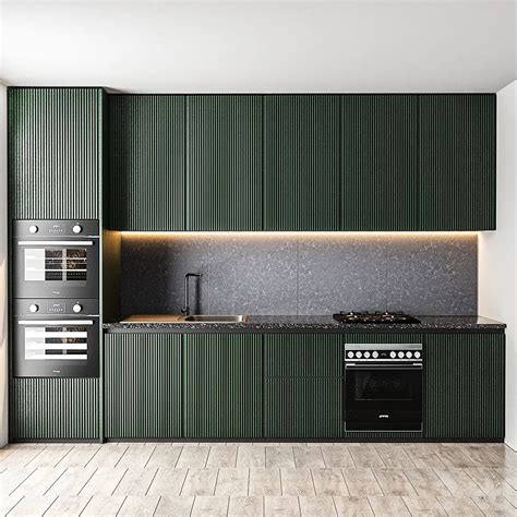 Textured Dark Green Kitchen with Modern Appliances