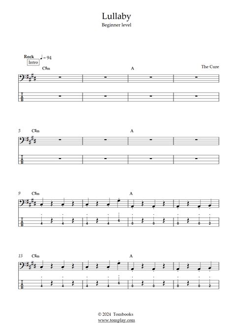 Lullaby (Beginner Level) (The Cure ) - Bass Tabs