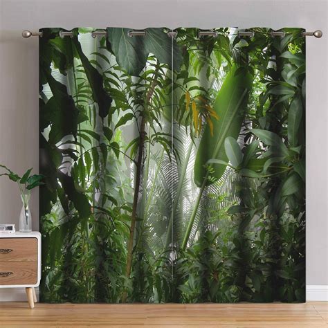 Jekeno Tropical Rainforest Plant Blackout Curtains Nature Wood Decor ...