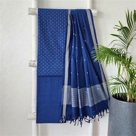 NAYANTARA - Pure South Cotton Handloom Blue With white Butti Suit ...