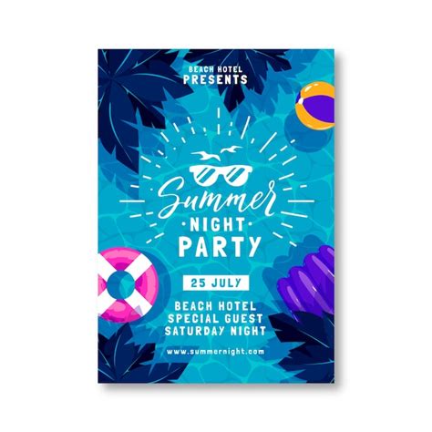 Modelo de cartaz de festa de noite de verão plana com piscina | Vetor ...