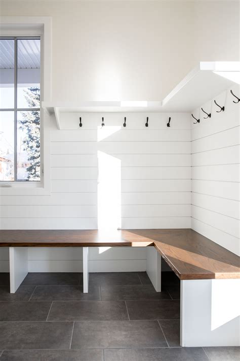 White Farmhouse Mudroom | Mudroom remodel, Mudroom flooring, Modern mudroom