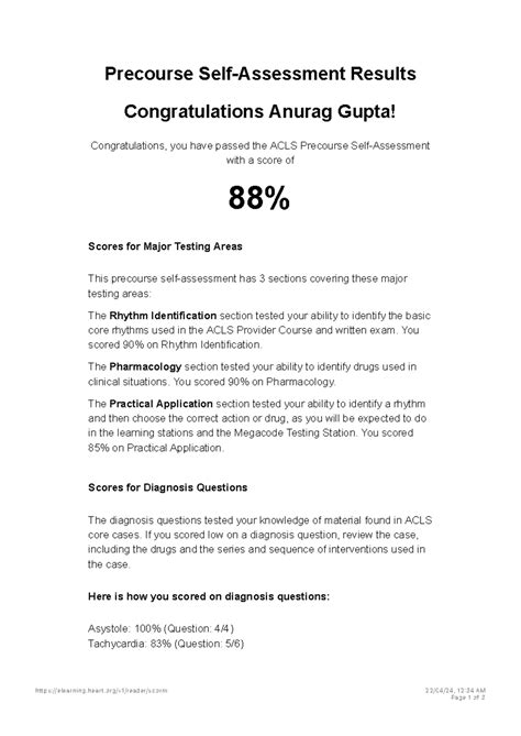 AHA e Learning ACLS Precourse Self-Assessment - Precourse Self ...