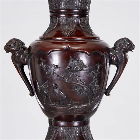 Large Antique Japanese Meiji Period Bronze Floor Vase with Foo Dog ...