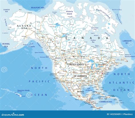 High Detailed North America Road Map with Labeling. Stock Vector ...