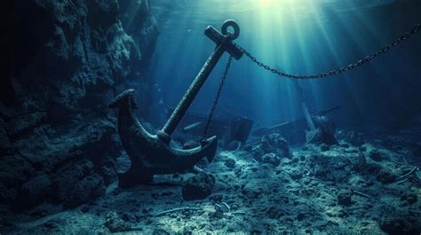 Old anchor on the under sea with sunlight shadow view | Premium AI ...