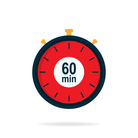 60 minutes timer. Stopwatch symbol in flat style. Editable isolated ...