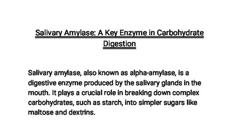 Salivary Amylase: Key Enzyme in Carbohydrate Digestion (BIO 101) - Studocu