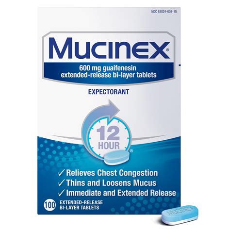 Mucinex 12 Hour 600 mg Guaifenesin Extended-Release Tablets for Excess ...