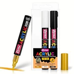 Oytra Acrylic Paint Marker Pens Set of 3 (Combo (Gold, White, Black ...