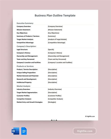 Business Model Outline Template 的图像结果