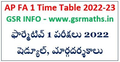 AP FA 1 Time Table 2022-23 - GSR INFO @AP Teachers