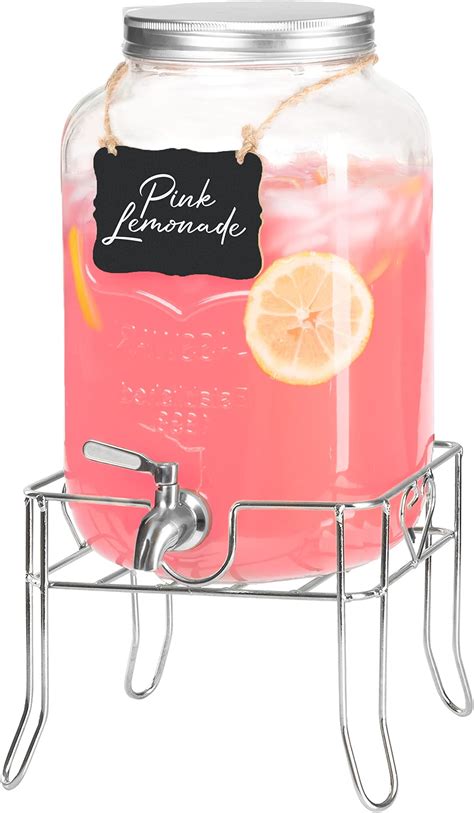 Amazon.com | 2 Gallon Glass Beverage Dispenser with Stand and Lid, 18/8 ...