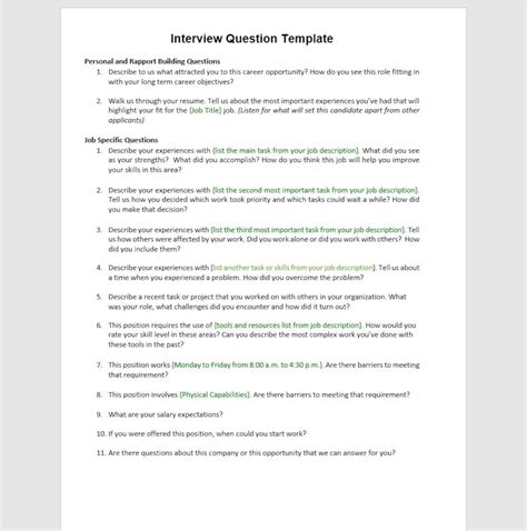 Sample Interview Question Template 的图像结果