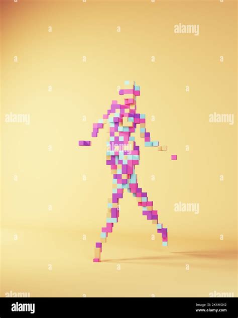 Frau stark 1980s Abstraktes Modelmodell Striding Power Walk Pose Pink ...