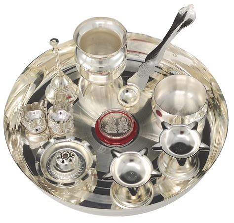 NOBILITY Pooja thali Set Silver Plated with 8 Inch Plate Bowl Agarbatti ...