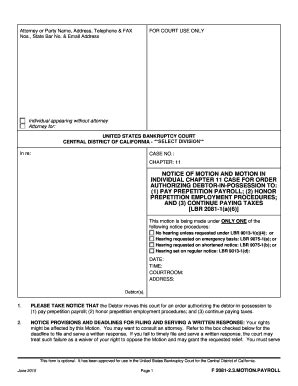 Fillable Online cacb uscourts AUTHORIZING DEBTORINPOSSESSION TO Fax ...