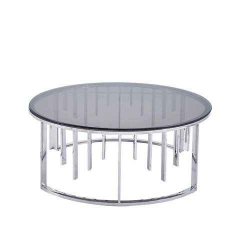 Onyx Art Deco Modern Chrome Steel And Smoked Glass Round Coffee Table ...