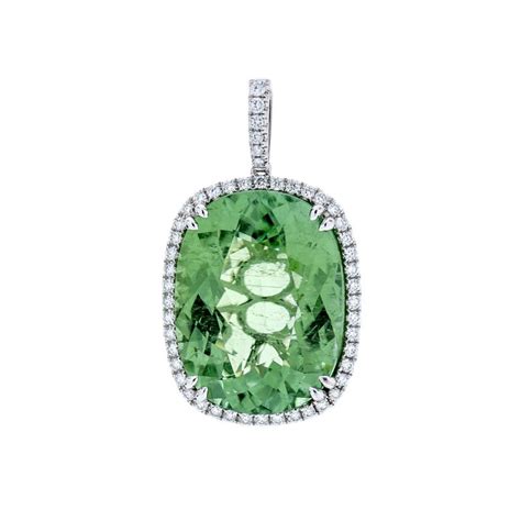 18K White Gold Green Tourmaline Pendant - Pink Diamond