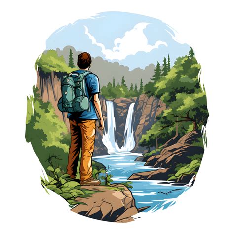 Hiking clipart illustration depicting a hiker with a backpack, enjoying ...