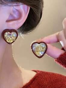 1pc Red Crystal Love Stud Earrings, Luxurious High-End Elegant Big ...