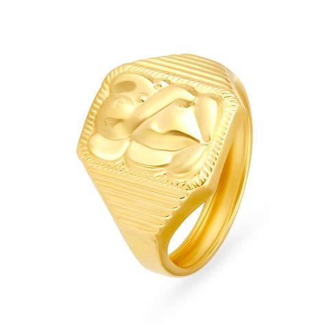 Divine 22 Karat Yellow Gold Ridged Patterned Lord Ganesha Finger Ring
