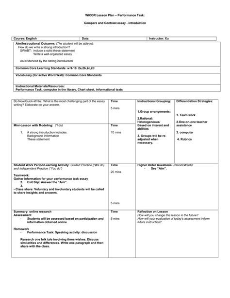 Image result for Example of Performance Task in Lesson Plan