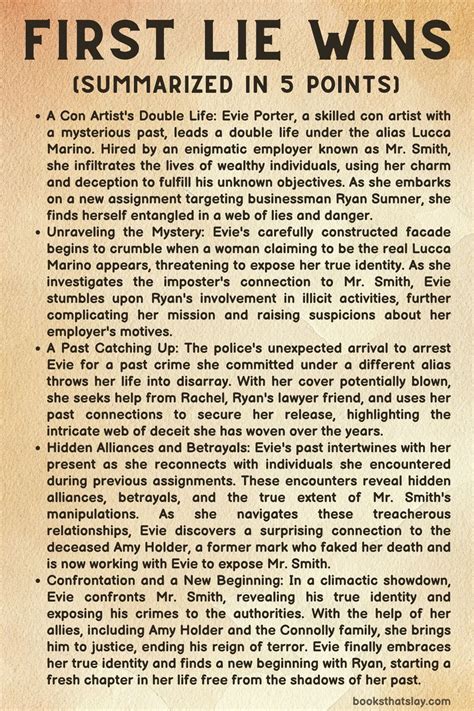 First Lie Wins Summary, Characters and Themes