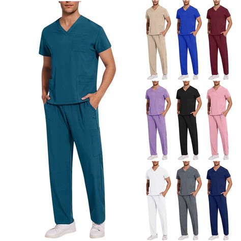 Horkkom Mens Scrubs Set, Nursing Uniform Workwear Sets, Stretch V-Neck ...