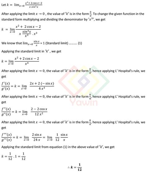 Evaluate lim (x->0) (x ^ 2 + 2 cos x – 2 ) / ( x sin^3 x) – Yawin