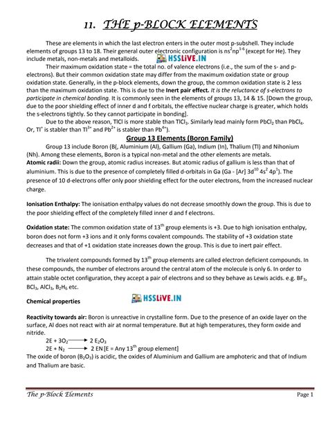 SOLUTION: Chemistry 11 the p block elements - Studypool