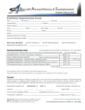 Fillable Online Exhibitor Registration Form - Ageing Aircraft Fax Email ...