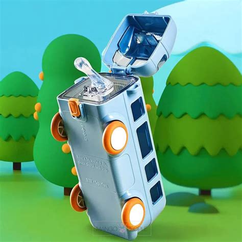 Bus Shaped Water Bottle for Kids with Strap, Sipper, and Straw - 500ml ...