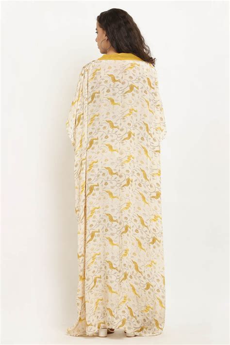 Cream, Yellow & Beige Cape Set: Crepe, Sequin Bralette For Women