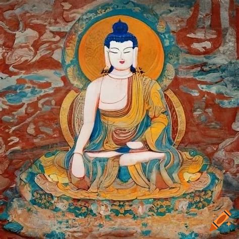 Artistic blend of buddhism and hinduism in a vertical painting on Craiyon