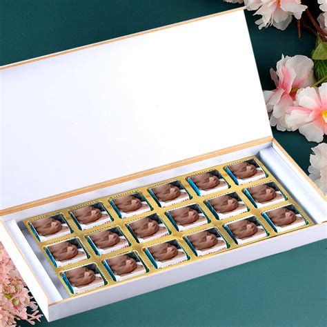 White elegant personalised wrapped chocolates birthday return gift ...