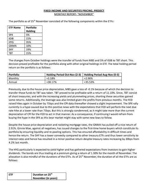 Portfolio Management - FIXED INCOME AND SECURITIES PRICING, PROJECT ...