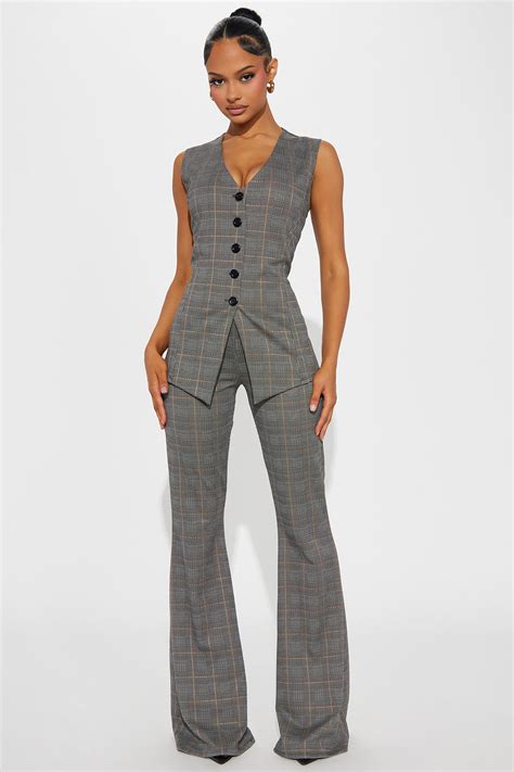 Office Romance Plaid Vest Pant Set - Black/combo | Fashion Nova
