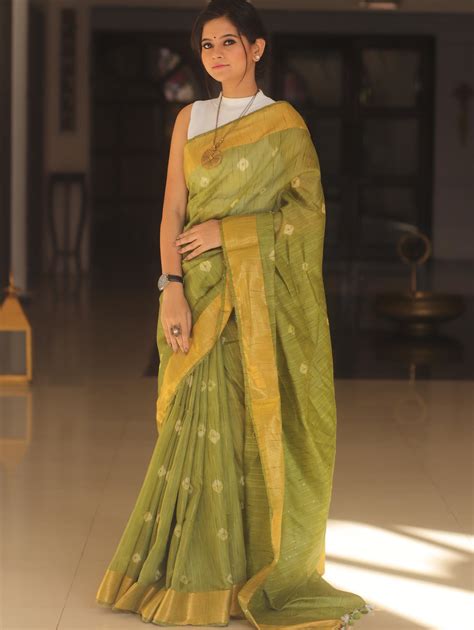 Bhagalpur Cotton Silk Ghichha Work Hand-Dyed Shibori Pattern Saree-Gre