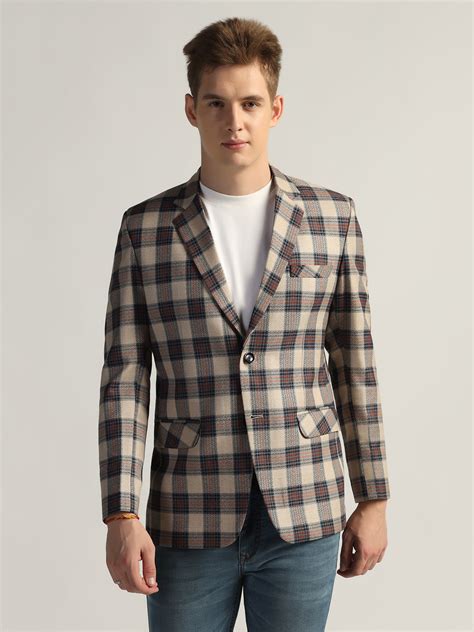 Mens Beige Checked Tweed Blazer – Tahvo India