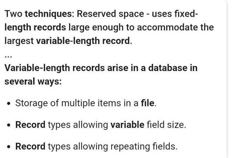 Describe the different method of implementing variable length records ...