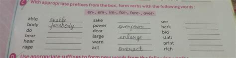 With appropriate prefixes from the box, for verbs with the following ...