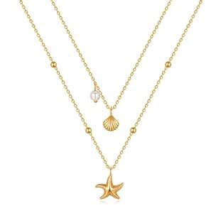 Buy SANNIDHI® Necklace for Women Gold Layered Starfish Seashell Pearl ...