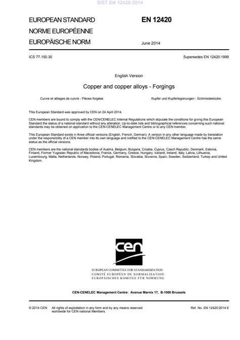 EN 12420:2014 - Copper and copper alloys - Forgings