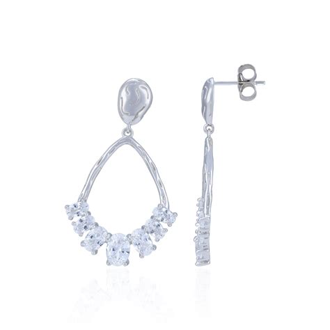 925 Sterling Silver Open Teardrop Cluster Crystal Drop Earring for Wom ...